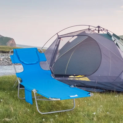 Outsunny Tuinligstoel, Ligstoel met Gewatteerde Gezichtsopening, Massage-Ligstoel voor Buiten, Zijvak, Stof, Metaal, Blauw