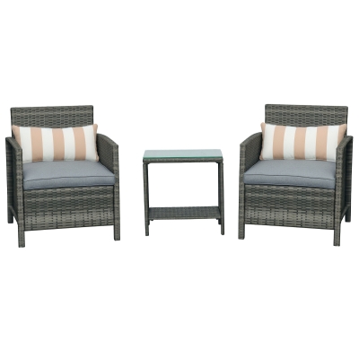 Outsunny Rattan Bistro Set with Glass Top, Grey