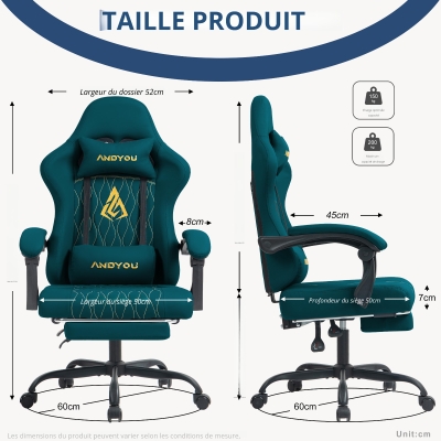 Chaise gaming avec repose-pieds, Bleu marine