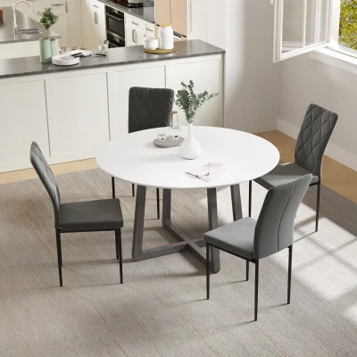 HOMCOM Set van 4 eetkamerstoelen met fluwelen uitstraling, moderne gestoffeerde stoelen met metalen poten, voor eetkamer, slaapkamer, keuken, grijs