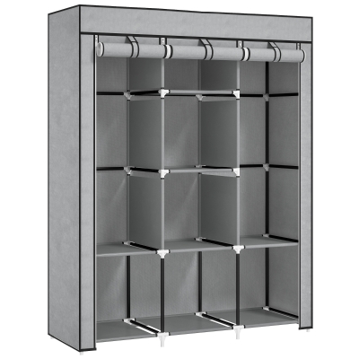 HOMCOM Armoire Penderie 8 Étagères 2 Barres Tissu Gris