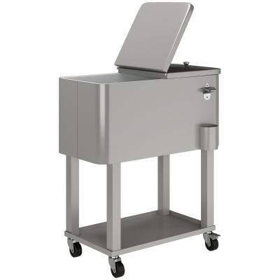 Outsunny Carro Nevera con Ruedas Abrebotellas y Estante 56L para Patio Fiesta Terraza 67x35x80 cm Gris Claro