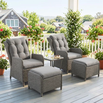 Rattan Bistro Set 59W x 84D x 100H cm Light Grey