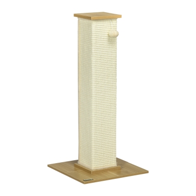 PawHut kattenboom, 80 cm, krabpaal voor katten met speelgoedbal, krabpaal van sisaltouw, krabpaal voor katten met krabplank, kattenmeubel, eiken+crèmewit