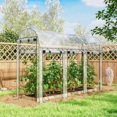 Outsunny Estufa Tipo Túnel 3x1x2 m com 8 Portas Enroláveis e Estrutura de Aço Galvanizado Anti-UV Transparente