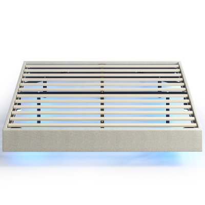 HOMCOM Cama Flutuante 160 x 200 cm com Iluminação LED Inteligente, Estrado de Casal Estofado em Linho, Montagem Fácil, Bege