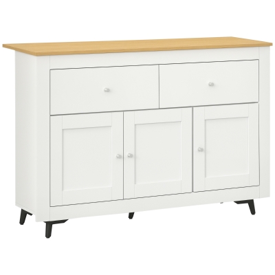 HOMCOM Aparador con 2 Cajones 3 Puertas Estante Ajustable Mueble Auxiliar de Cocina 117x35x80 cm Blanco