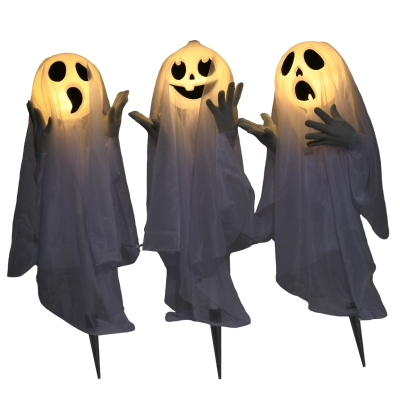 HOMCOM Halloween Decoratie, 3 Lichtgevende Spoken, bewegingssensor, 54 x 10 x 60 cm, Wit
