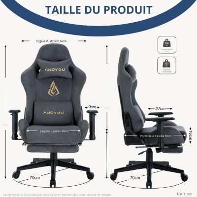 Chaise gaming avec repose-pieds, Gris