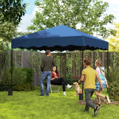 Outsunny 3 x 3 m Pop-up Paviljoen, Hoogteaanpasbaar Tuinpaviljoen, met RolTas, voor Tuin, Terras, Metaal, Stof, Donkerblauw