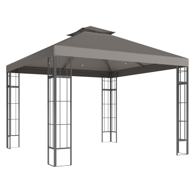 Outsunny 3 x 3 m tuinpaviljoen, 2-laags dakontwerp, UV30+ bescherming, UV-bestendig, zonwering, metalen frame, Donkergrijs