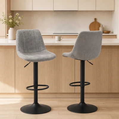 HOMCOM 2-delige set barkrukken in retrodesign, inclusief voetensteun, in hoogte verstelbaar, Gaslift, Grijs + Zwart