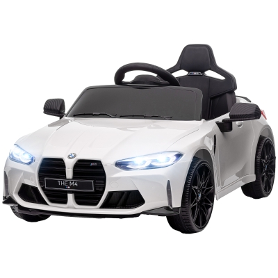 AIYAPLAY Kinderauto 12V, 2,4 GHz afstandsbediening, 2 motoren, claxon, LED, muziek, zachte start, hulpenwiel, wit.