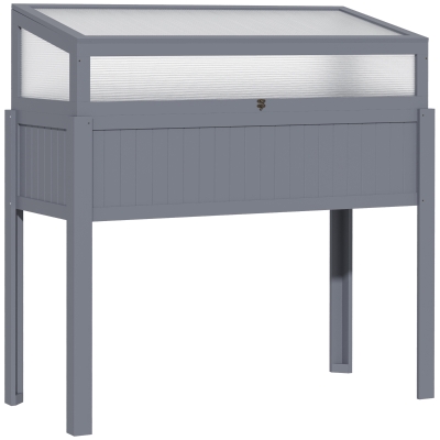 Outsunny Verhoogd Bed Hout met Koud Frame 2-in-1 Kas Tomatenhuis Groentebed Kruidenbed Plantenbak voor Tuin Balkon en Terras Polycarbonaat Grijs 120 x 54 x 112/122 cm