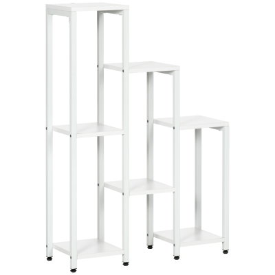 Outsunny Bloemenstandaard, Plantenstandaard, 7 Niveaus, voor Binnen- en Buitengebruik, Staal, wit, 65 x 23 x 94,5 cm