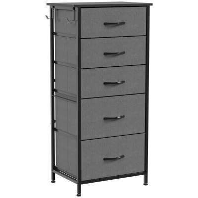 HOMCOM Tall Chest of Drawers 5 Fabric Drawer Storage Charcoal Grey