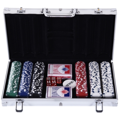 HOMCOM Pokerkoffer pokerset pokerchips 4/5 kleuren 2x kaartspel 5x dobbelstenen 1x aluminium koffer
