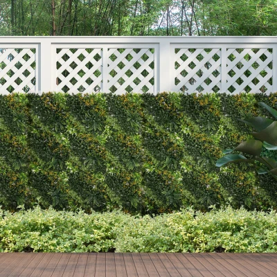 Outsunny 12 Stuks Kunstplant Muurhaag 50x50 cm Uv-bescherming Privacyscherm Meerbladig Ontwerp Haagplant voor Tuin Outdoor Decor