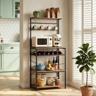 HOMCOM Scaffale Cucina con Portabottiglie e Ripiani, Noce