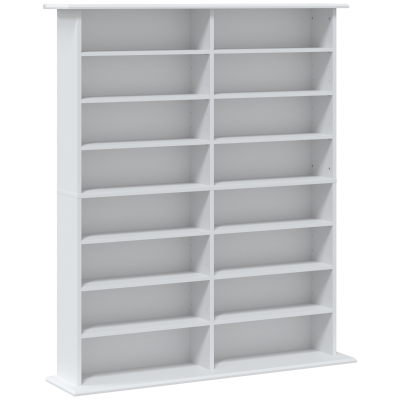 HOMCOM Mediarek, 8 niveaus, dvd-rek met 12 verstelbare planken, 16 vakken, voor 720 cd's, wit