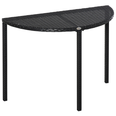 Outsunny balkontafel tuintafel tuintafel halfrond poly-rotan + metaal zwart 100 x 50 x 74 cm