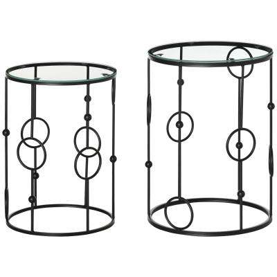 HOMCOM Nesting Round Coffee Table Set of 2 Black