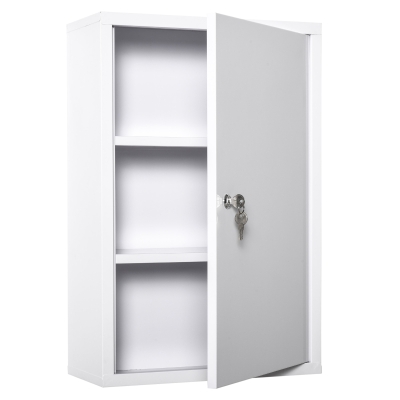 kleankin Botiquín de Pared de Metal con 3 Estantes y Cierre con Llave Armario de Medicamentos 40x18x60 cm Blanco