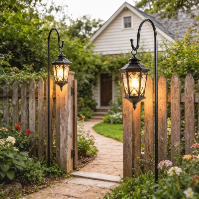 Outsunny Herdershaken 160 cm, 2 stuks herdershaken met 5-tands basis, lantaarnstok voor solarverlichting en plantenmanden, zwart