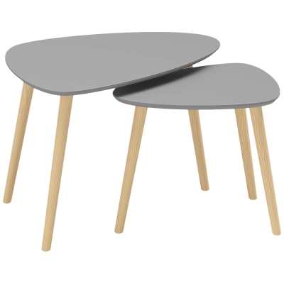 HOMCOM Juego de 2 Mesas Auxiliares Mesas Nido con Patas de Madera 59,5x39,5x45 cm y 44,5x28,5x40 cm Gris y Natural
