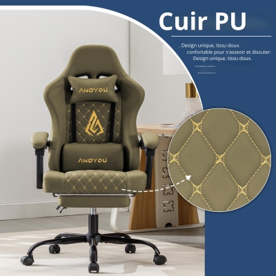 Chaise gaming ergonomique, Vert
