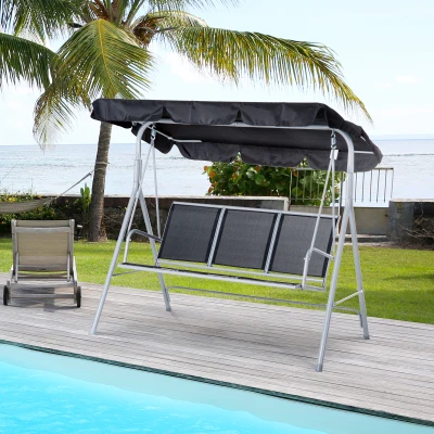 Outsunny Columpio Jardín Exterior Balancín Jardín Exterior de 3 Plazas con Toldo Ajustable Respaldo Transpirable y Marco de Metal para Terraza Balcón Carga 240 kg 171x108x150 cm Negro