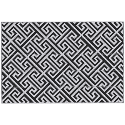 Outsunny Alfombra de Exterior Reversible 182x274 cm con Patrón Geométrico Acabado Impermeable Blanco y Negro