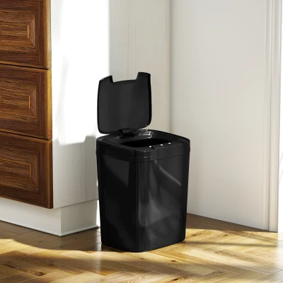 HOMCOM Cubo de Basura Cocina Automático 15 L con Sensor Infrarrojo y Modo Manual Anillo de Retención Antihuellas Negro