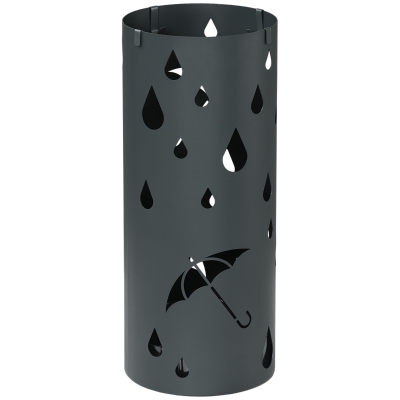 HOMCOM Umbrella Stand Round Dark Grey with 4 Hooks
