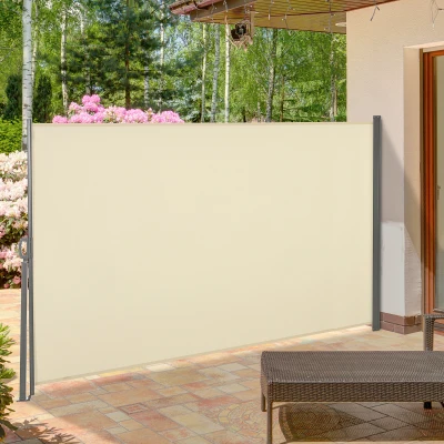 Outsunny Toldo Lateral Retráctil 300x160cm Pantalla Enrollable Mampara de Privacidad y Protección Solar para Balcón Terraza Crema