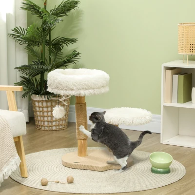 PawHut Kattenboom, 61,5 cm, met Kattenbed, Krabpaal, Sprongplatform, Speelbal, Voor Katten tot 5 kg, Wit
