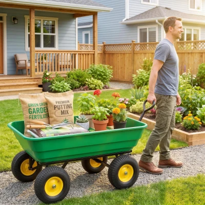 Outsunny Chariot Jardin 125L Basculant Acier Jaune/Vert