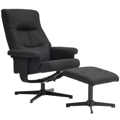 HOMCOM Relaxfauteuil met Voetenbank, Gestoffeerde TV-stoel met Lig- en Schommelfunctie, Draaibare Loungestoel in Fluwelen Look, voor Woonkamer en Slaapkamer, Zwart