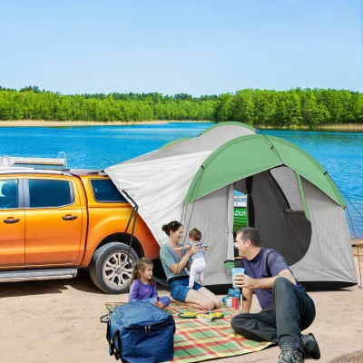 Outsunny SUV Tailgate Tent Waterproof 5-Man 2.4x2.1m Grey Green