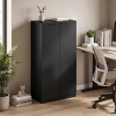 HOMCOM 3-Tier Wooden Storage Cabinet 120cm Black