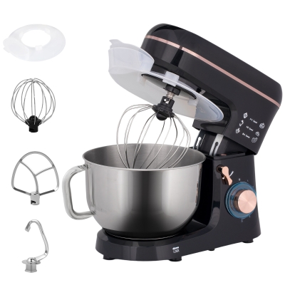 HOMCOM Blender, keukenmachine, roerapparaat, 6 standen, 5,5L roestvrijstalen kom, zwart
