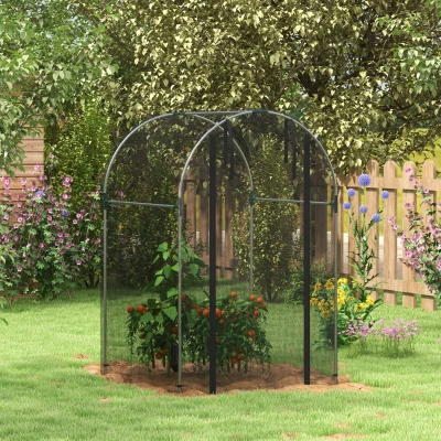 Outsunny Vogelbeschermingsnet, plantenbescherming, stevig, deur met ritssluiting, 120x120x188 cm, Zwart/Zilver