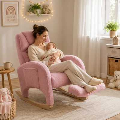 Schaukelstuhl Relaxsessel mit Armlehne, gepolstert und ergonomisch, für Wohnzimmer und Schlafzimmer, 66x96-125,5x99 cm, Rosa