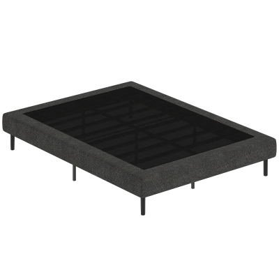 HOMCOM Somier tapițat 140x190 cm, cadru de pat cu husă din chenille, 10 lamele lemn, 9 picioare stabile, gri