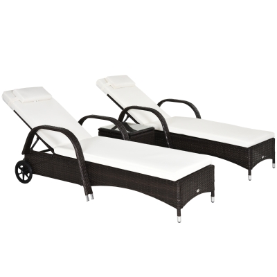 Outsunny 3-Piece Rattan Patio Lounge Chair Set Brown