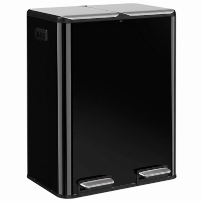 HOMCOM Double Kitchen Bin 2x30L Stainless Steel Soft Close Black