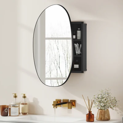 HOMCOM Dulap de Baie cu Oglindă și 3 Rafturi Interioare, Aluminiu și Metal, 61x12x79 cm, Negru