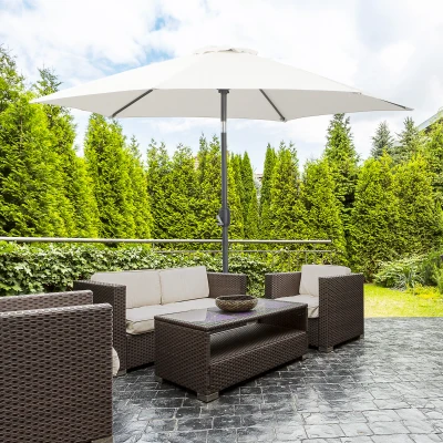 Outsunny Sombrilla de Jardín, Ø260x235 cm, Parasol de Jardín Reclinable con Manivela, Poste Desmontable de Aluminio y 6 Varillas de Metal, para Terraza, Exterior, Balcón, Crema