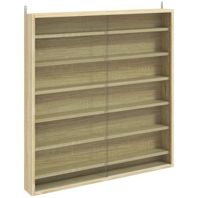 HOMCOM Display Cabinet 6-Shelf Glass Doors - Oak