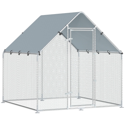 PawHut Pollaio per Galline da Esterno con Tetto 2x2x2 m Argento